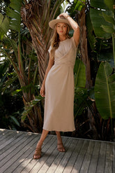 Vaeda Ribbed Tie Dress in Tan FINAL SALE
