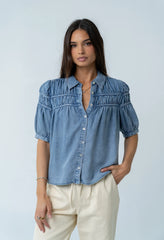 Whitney Button Up Blouse in Medium Wash