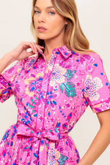 PETAL PRESS PINK PURPLE FLORAL MIDI DRESS