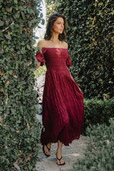 Beckie Smocked Maxi Dress in Burgundy