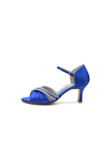 Blue Satin Heels with Elegant Silver Buckle and Rhinestone Detail