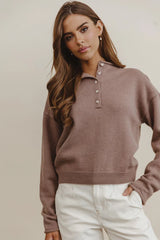 Meli Button Front Knit Sweater in Taupe FINAL SALE