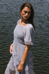 Eugena Ruffled Maxi Dress in Blue FINAL SALE