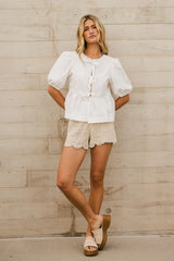 Natalia Peplum Tie Blouse in White FINAL SALE