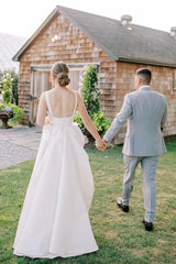 Simple A Line Square Neck Satin Wedding Dress