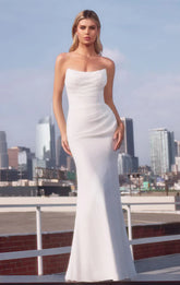 HAVEN GOWN OFF WHITE STRAPLESS CHIFFON DRESS
