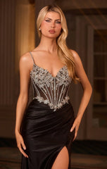 PAXTON GOWN FLORAL BEADED LONG EVENING DRESS