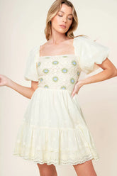 LOLA BOHO MINI DRESS CREAM