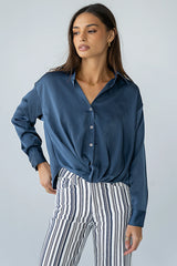Margaret Twist Button Up in Blue