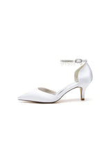Pointed Toe Pearl Strap Kitten Heels