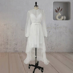 A Line Polka Dot Illusion Charm Asymmetrical Wedding Dress