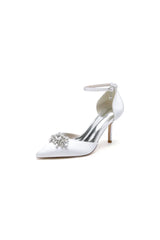 White Pointed Toe with Rhinestone Flower