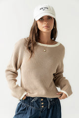 Mandy Contrast Sweater in Tan FINAL SALE
