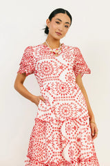 Alena Eyelet Lace Dress in Red FINAL SALE