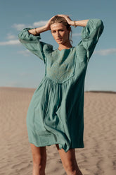 Serendipity Embroidered Dress in Light Teal FINAL SALE