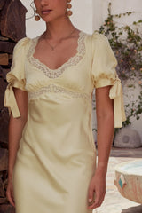 Amanda Lace Trim Maxi Dress in Butter Yellow