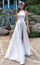 Simple Modest A Line Halter Maxi Wedding Dress