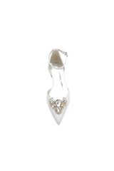 Simple Glitter Pointed Toe Ankle Strap Low Heels with Rhinestone