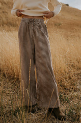 Ada Gingham Wide Leg Pants in Brown FINAL SALE