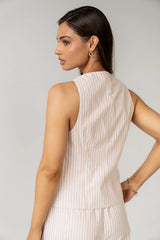 Rosa Striped Vest in Taupe