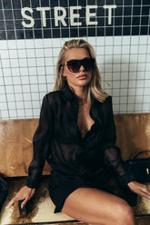 Liberty Sheer Button Up Blouse in Black FINAL SALE