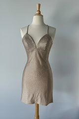 NOVALEE MINI CHAMPAGNE HOT STONE LACE UP DRESS