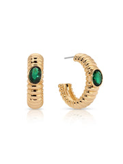 Ribbed Emerald Large Hoops