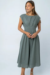 Matilda Pleated Maxi Dress in Olive