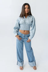 Yena Smocked Blouse in Blue