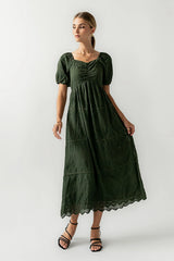 Luca Embroidered Maxi Dress in Hunter Green FINAL SALE
