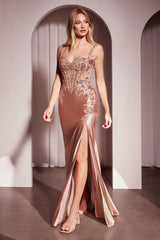 MELROSE GOWN CRYSTAL BEADED LACE SATIN GOWN