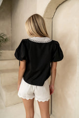 Lara Embroidered Blouse in Black FINAL SALE