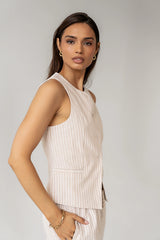 Rosa Striped Vest in Taupe