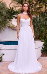 ISABELLA GOWN OFF WHITE STRAPLESS CHIFFON DRESS WITH SCARF