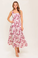 RASPBERRY ROSÉ TOILE MIDI DRESS BERRY