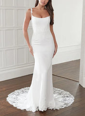 Trumpet Mermaid Square Neckline Lace Elastic Satin Wedding Dresses