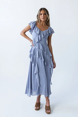 Quinton Ruffle Maxi Dress in Blue