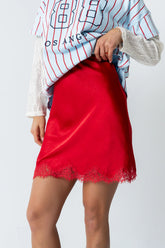 Harper Lace Trim Mini Skirt in Red