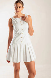 NO COMPARISONS PLEATED SKIRT MINI DRESS WHITE FINAL SALE