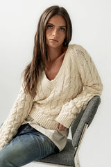 Zeke Cable Knit Sweater in Cream FINAL SALE