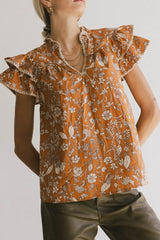 Rikki Printed Blouse in Camel FINAL SALE