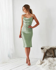 Aspen Midi Dress Sage Satin Slip Dress