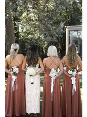 Simple Criss Cross Straps Back Dusty Rose Bridesmaid Dress