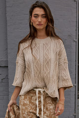 Raegan Cable Knit Sweater in Tan