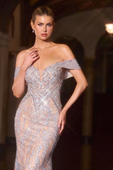 Sabine Gown Off The Shoulder Beaded Evening Gown