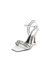Royal Blue Satin Heels with Double Crystal Straps