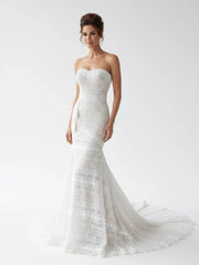 Vintage White Mermaid Lace Wedding Dress with Tassel