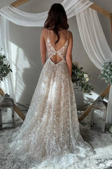 Exquisite A Line V Neck Lace Boho Wedding Dresses