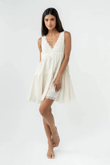 Quinny Lace Trim Mini Dress in Cream