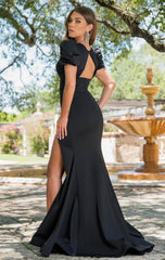 38868 Ava Presley Fitted Long Dress with Puff Sleeves